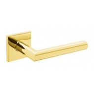 Covela Square Lever Handles On Rose in Raw Brass