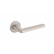 Bayliss Lever Handles On Rose in Pearl Nickel